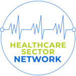 Text reading 'Healthcare Sector Network' accompanied by an illustration of a zigzag line, reminiscent of a heartbeat monitor used in healthcare.